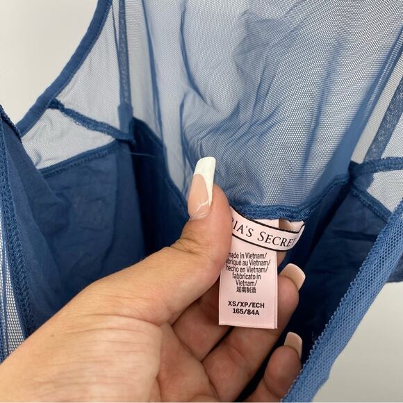 Victoria’s Secret Blue Sheer Slip Chemise Nighty Dress Lingerie Intimates Sz XS - Picture 4 of 9